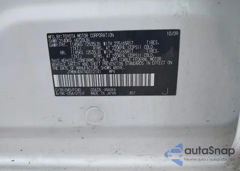 2010 Toyota Rav4 Base V6 из США, поврежденный, VIN JTMBK4DV7AD012141